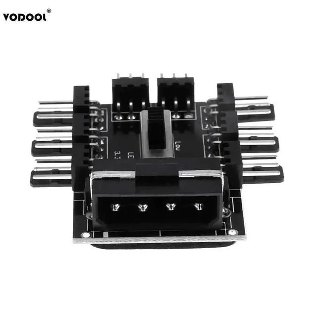 Alt view image 10 of 10 - DIY 4Pin/3Pin 8 Way 12V SATA Computer Case Cooling Cooler Fan Radiator Hub Plate Support Water Cooling Pump Cable Switch