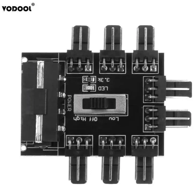 Alt view image 8 of 10 - DIY 4Pin/3Pin 8 Way 12V SATA Computer Case Cooling Cooler Fan Radiator Hub Plate Support Water Cooling Pump Cable Switch