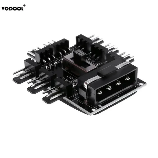 Alt view image 6 of 10 - DIY 4Pin/3Pin 8 Way 12V SATA Computer Case Cooling Cooler Fan Radiator Hub Plate Support Water Cooling Pump Cable Switch