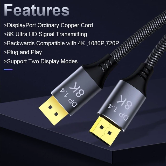 Alt view image 10 of 14 - CABLEDECONN DisplayPort Cable 1.4, 23FT DP 1.4 Cable, Ultra HD 8K@60Hz 4K@144Hz, High Speed 32.4Gbps HDCP 3D Slim and Flexible DP to DP Cable for HDTVs, Displays, Monitors, Graphics, PC