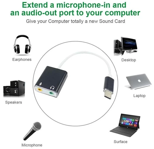 Alt view image 8 of 9 - 7.1 External Type C USB Sound Card for Macbook Pro Air, USB C to 3.5mm Audio Jack Headphone Mic Sound Adapter for PC, Smartphone