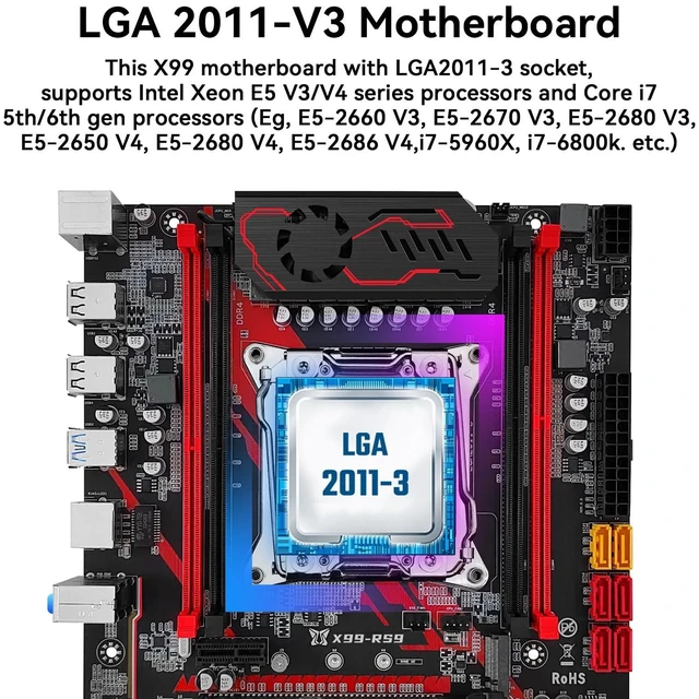 Alt view image 7 of 10 - MACHINIST X99 RS9 Server Motherboard LGA 2011-V3 Motherboard for Intel Xeon E5 V3/V4 and Core i7 5th/6th gen Series Processors, DDR4 Max 128GB, SATA 6Gbps, Gigabit LAN, NVME M.2, WiFi M.2, SATA 6Gbps