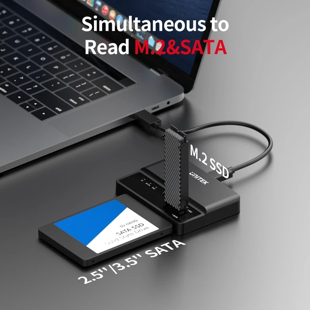 Alt view image 8 of 10 - Unitek M.2 NVME SATA SSD Enclosure-2 in 1 Tool-Free Portable 10Gbps NVMe PCI-E M.2 and SATA SSD External Adapter USB 3.2 Hard Drive Reader for 2230/2242/2260/2280 NVMe and 2.5" /3.5" SSD