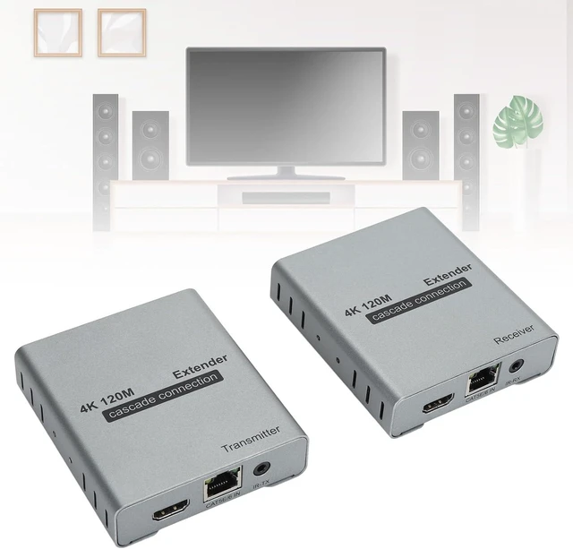 Alt view image 12 of 14 - 4K HDMI Over Ethernet CAT5e Cat6 Extender, Extender RJ45 4K@30Hz Upto 120M HDMI Extender Over RJ45 Ethernet LAN Cable Cascade Connection HD Amplifier Extender (US)