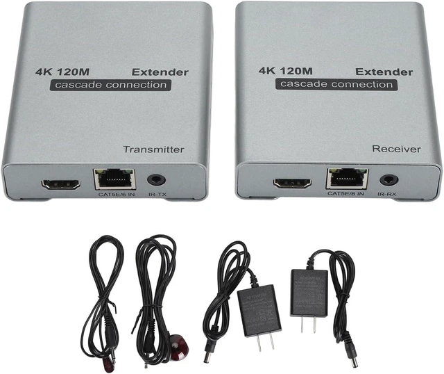 Alt view image 14 of 14 - 4K HDMI Over Ethernet CAT5e Cat6 Extender, Extender RJ45 4K@30Hz Upto 120M HDMI Extender Over RJ45 Ethernet LAN Cable Cascade Connection HD Amplifier Extender (US)