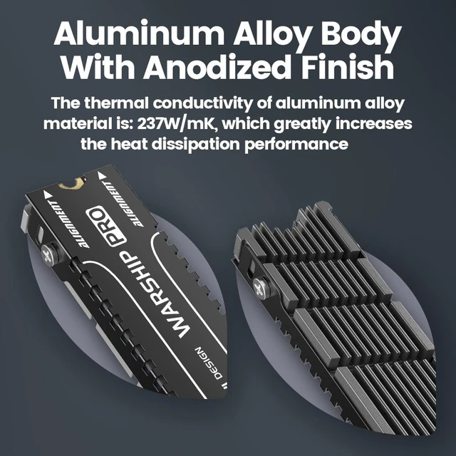 Alt view image 10 of 14 - Weastlinks Cooler II 2280 SSD Heatsink M.2 NVME Radiator Magnesium Aluminum Alloy PC Efficient Radiator with Thermal Silicone pad