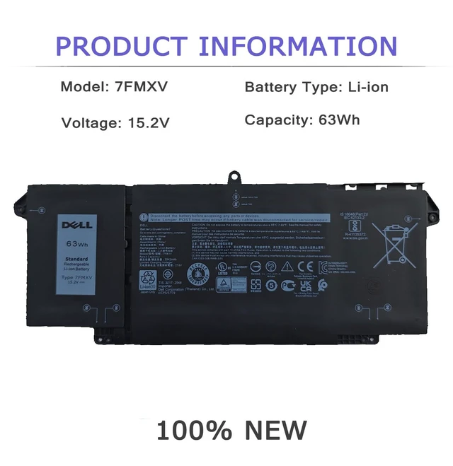 Alt view image 9 of 14 - DELL 7FMXV Laptop Battery for Dell Latitude 5320 7320 7420 7520 Latitude 5320 2-in-1, Latitude 7320 2-in-1, Latitude 7420 2-in-1 P134G001 P135G001 P138G001 0TN2GY 9JM71 4M1JN 1PP63 MHR4G 15.2V 63Wh