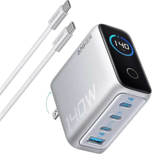 Alt view image 7 of 12 - Laptop Charger 140W MAX USB C Charger 4-Port Multi-Device Fast Charging Advanced GaN Power Adapter Intuitive Touch Controls for MacBook iPhone 16 Series Galaxy Pixel and More