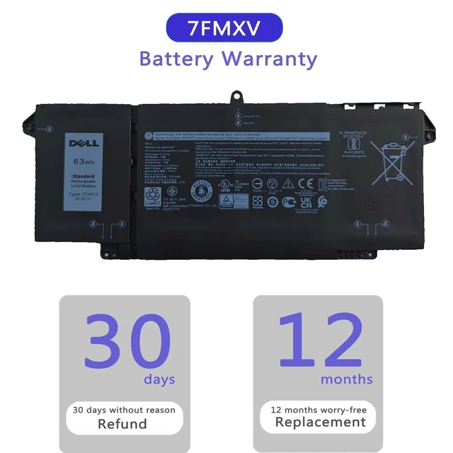 Alt view image 14 of 14 - DELL 7FMXV Laptop Battery for Dell Latitude 5320 7320 7420 7520 Latitude 5320 2-in-1, Latitude 7320 2-in-1, Latitude 7420 2-in-1 P134G001 P135G001 P138G001 0TN2GY 9JM71 4M1JN 1PP63 MHR4G 15.2V 63Wh