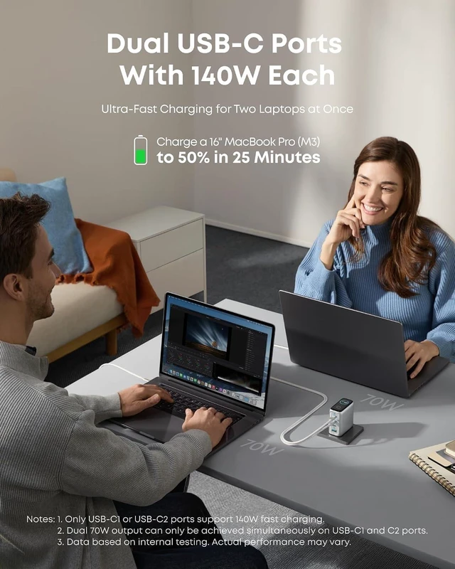 Alt view image 9 of 12 - Laptop Charger 140W MAX USB C Charger 4-Port Multi-Device Fast Charging Advanced GaN Power Adapter Intuitive Touch Controls for MacBook iPhone 16 Series Galaxy Pixel and More