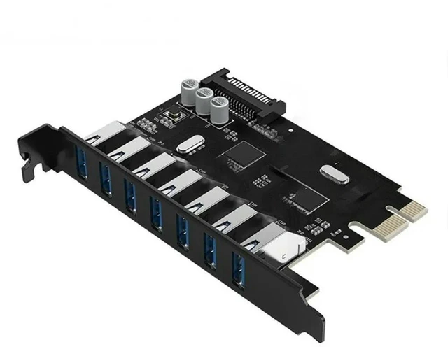 Alt view image 2 of 2 - USB 3.0 7 Port PCI-E Express Card Sata to 15 Pin Extender Adapter Card Power Connector
