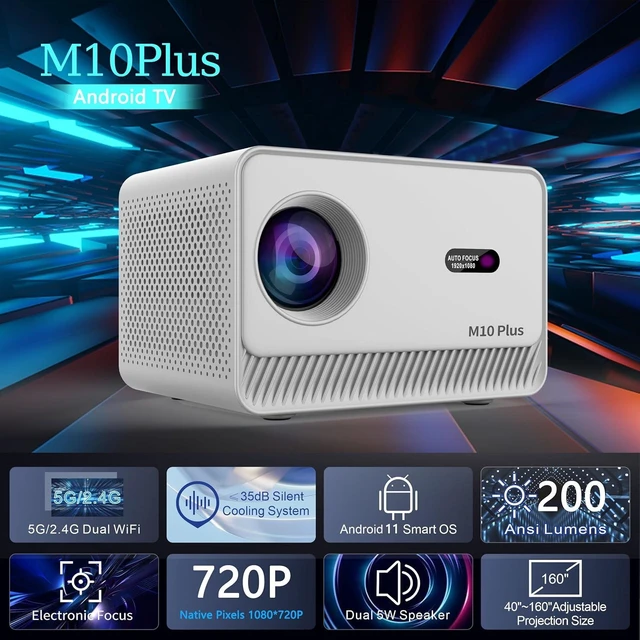 Alt view image 9 of 14 - M10 Plus 4K Portable Cube Video Projector with Electric Focus 200 ANSI Lumens Dual WiFi 6 and Speaker Android