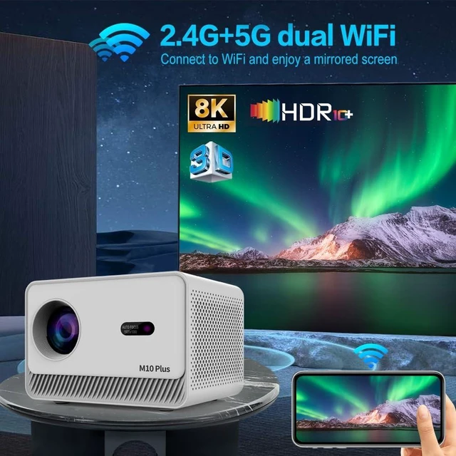 Alt view image 13 of 14 - M10 Plus 4K Portable Cube Video Projector with Electric Focus 200 ANSI Lumens Dual WiFi 6 and Speaker Android