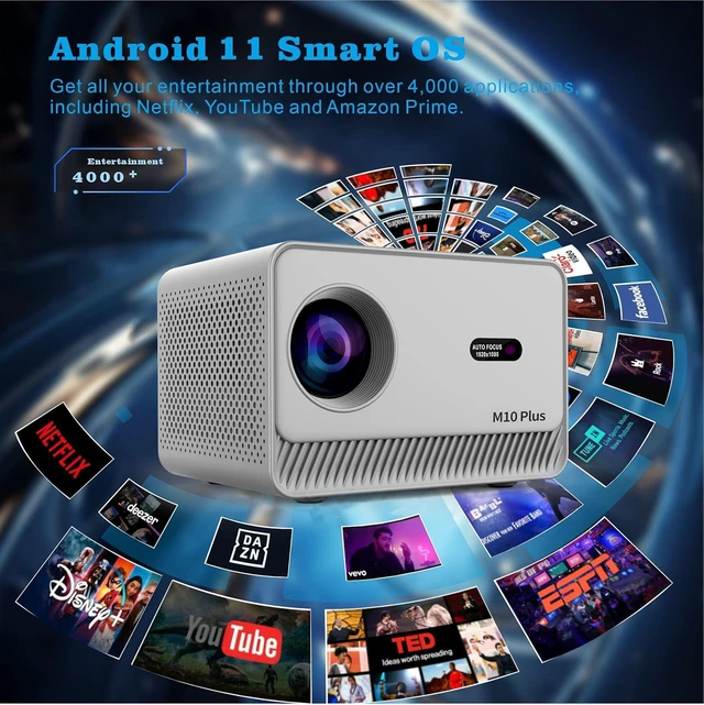 Alt view image 12 of 14 - M10 Plus 4K Portable Cube Video Projector with Electric Focus 200 ANSI Lumens Dual WiFi 6 and Speaker Android