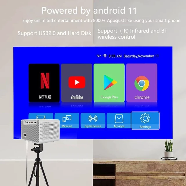 Alt view image 14 of 14 - M10 Plus 4K Portable Cube Video Projector with Electric Focus 200 ANSI Lumens Dual WiFi 6 and Speaker Android