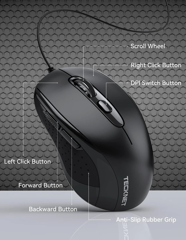 Alt view image 9 of 14 - Wired Mouse, USB Wired Computer Mice, 3600DPI 4 Adjustable Levels, 6-Button Ergonomic Mouse for Laptop PC Desktop Notebook - Black