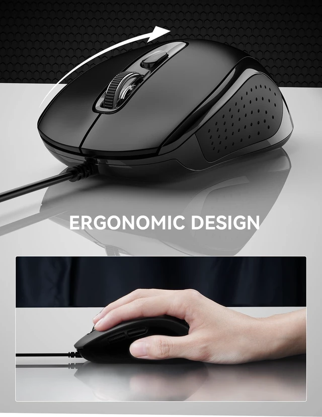 Alt view image 11 of 14 - Wired Mouse, USB Wired Computer Mice, 3600DPI 4 Adjustable Levels, 6-Button Ergonomic Mouse for Laptop PC Desktop Notebook - Black