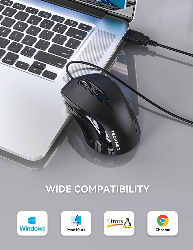Alt view image 13 of 14 - Wired Mouse, USB Wired Computer Mice, 3600DPI 4 Adjustable Levels, 6-Button Ergonomic Mouse for Laptop PC Desktop Notebook - Black