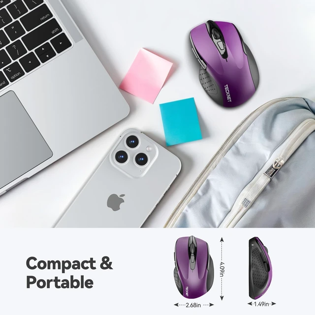 Alt view image 9 of 14 - Wireless Mouse, 2.4G Ergonomic Optical Mouse, Computer Mouse for Laptop, PC, Computer, Chromebook, Notebook, 6 Buttons, 24 Months Battery Life, 2600 DPI, 5 Adjustment Levels - Purple