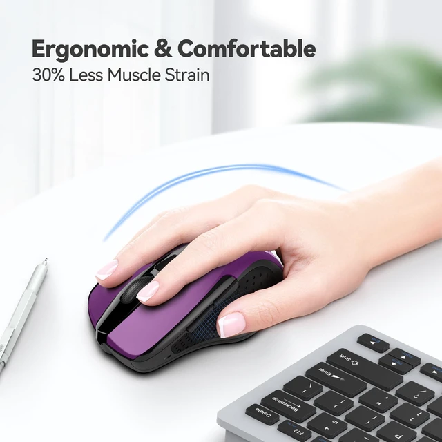 Alt view image 11 of 14 - Wireless Mouse, 2.4G Ergonomic Optical Mouse, Computer Mouse for Laptop, PC, Computer, Chromebook, Notebook, 6 Buttons, 24 Months Battery Life, 2600 DPI, 5 Adjustment Levels - Purple