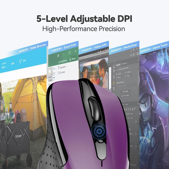 Alt view image 13 of 14 - Wireless Mouse, 2.4G Ergonomic Optical Mouse, Computer Mouse for Laptop, PC, Computer, Chromebook, Notebook, 6 Buttons, 24 Months Battery Life, 2600 DPI, 5 Adjustment Levels - Purple