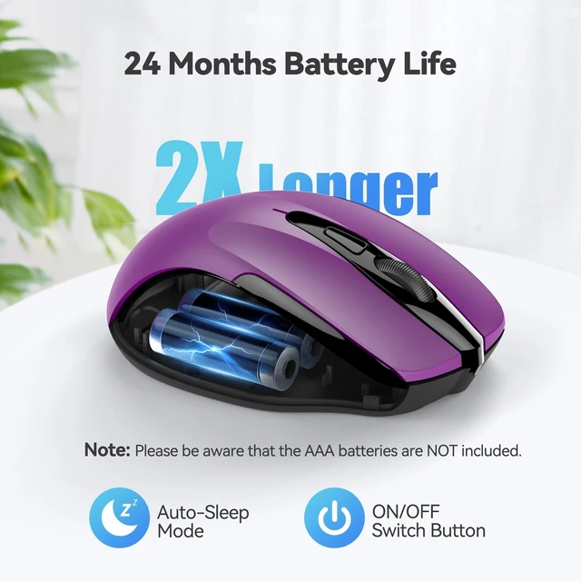 Alt view image 14 of 14 - Wireless Mouse, 2.4G Ergonomic Optical Mouse, Computer Mouse for Laptop, PC, Computer, Chromebook, Notebook, 6 Buttons, 24 Months Battery Life, 2600 DPI, 5 Adjustment Levels - Purple