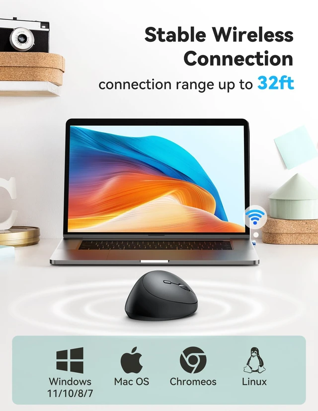 Alt view image 8 of 10 - TECKNET Ergonomic Mouse, 4800 DPI 5 Adjustable DPI Levels, Wireless Vertical Mouse, 6 Buttons, 2.4G Silent Mouse for Laptop, PC, Chromebook, Mac - Black