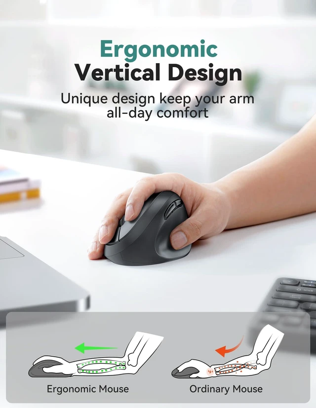 Alt view image 7 of 10 - TECKNET Ergonomic Mouse, 4800 DPI 5 Adjustable DPI Levels, Wireless Vertical Mouse, 6 Buttons, 2.4G Silent Mouse for Laptop, PC, Chromebook, Mac - Black