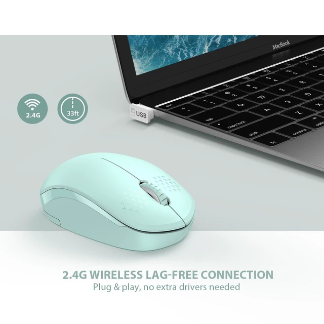 Alt view image 11 of 14 - Wireless Mouse for Laptop, 2.4G Noiseless Mouse with USB Receiver - Optical Tracking Portable Computer Mice for Chromebook, PC, Tablet, Windows System, 24 Months Battery Life - Mint Green