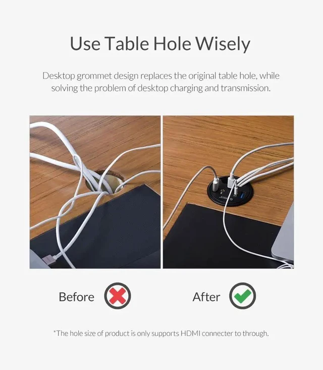 Alt view image 7 of 10 - Desktop Grommet USB 3.0 HUB Type-C Audio Desk Mount Adapter Splitter Computer peripherals
