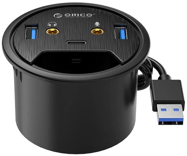 Alt view image 6 of 10 - Desktop Grommet USB 3.0 HUB Type-C Audio Desk Mount Adapter Splitter Computer peripherals