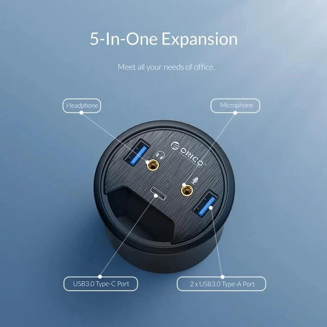 Alt view image 9 of 10 - Desktop Grommet USB 3.0 HUB Type-C Audio Desk Mount Adapter Splitter Computer peripherals
