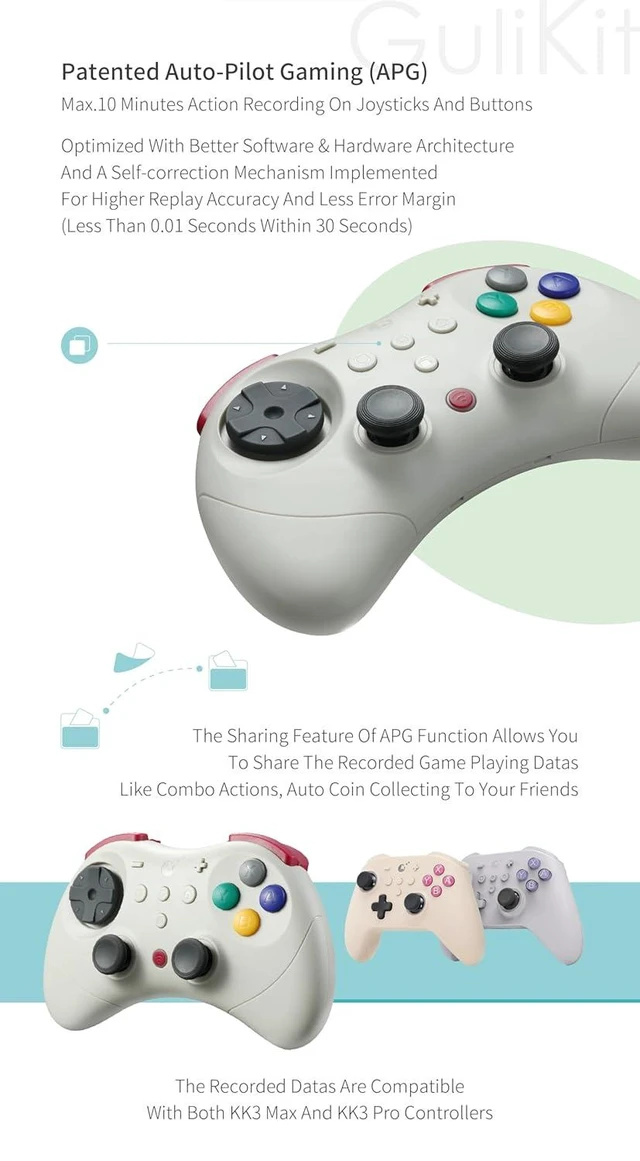 Alt view image 12 of 14 - GuliKit Elves 2 Pro Wireless Gaming Controller for Switch/Switch 2,Windows,iOS & Android, Hall Effect Joysticks,1000Hz Polling Rate,Magnetic Vibrator for HD,Super Haptic, Rotary Rumble,Protective Case