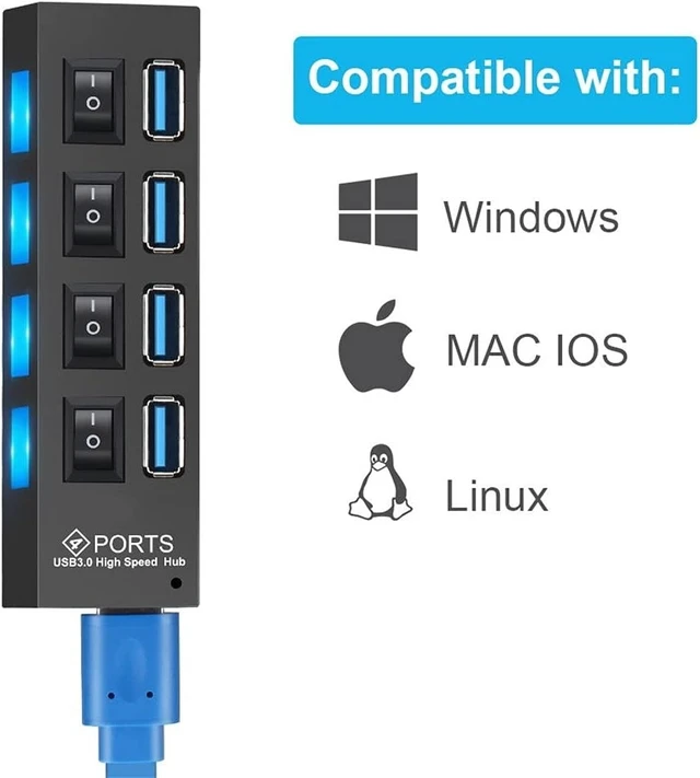 Alt view image 9 of 14 - USB 3.0 Hub USB Hub 3.0 Multi USB Splitter 3 Hab Use Power Adapter 4 Port Multiple Expander USB3 Hub with Switch for PC