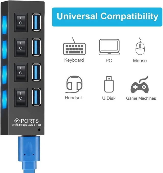 Alt view image 11 of 14 - USB 3.0 Hub USB Hub 3.0 Multi USB Splitter 3 Hab Use Power Adapter 4 Port Multiple Expander USB3 Hub with Switch for PC