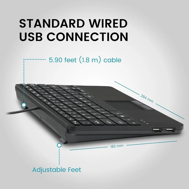 Alt view image 12 of 14 - Perixx PERIBOARD-525 US, Wired Mini USB Keyboard with Touchpad - X Type Scissor Keys - 11.18x7.17x1.1 Inches - Build-in 2 USB Hubs - US English