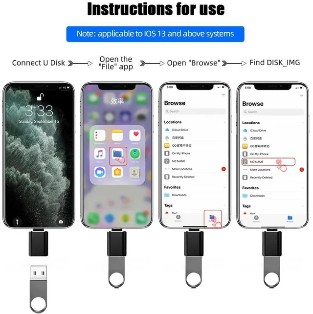 Alt view image 8 of 10 - Lighting to USB OTG USB Adapter For iPhone 11 Pro XS Max XR X 8 7 6s Plus For iPad Adapter U Disk Mouse Keyboard Adapter
