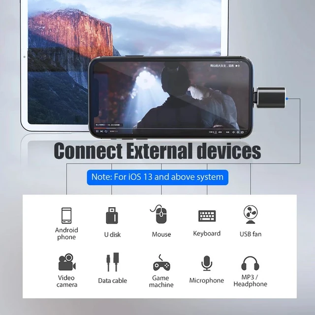 Alt view image 7 of 10 - Lighting to USB OTG USB Adapter For iPhone 11 Pro XS Max XR X 8 7 6s Plus For iPad Adapter U Disk Mouse Keyboard Adapter