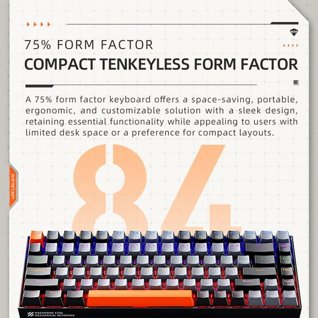 Alt view image 10 of 12 - Machenike K500A 75% Mechanical Keyboard, 84 Keys Compact Gaming Wired Keyboard, Hot Swappable Linear Red Switch, Rainbow LED Backlit, PBT Keycaps, Dark Grey