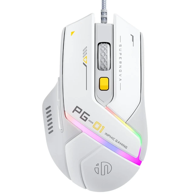 Alt view image 8 of 14 - INPHIC PG1 Wired Computer Gaming Mouse Ergonomic, 12800 DPI High-Precision, 6 Programmable Buttons, RGB Backlit for Gaming - White Gray