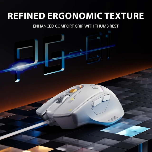 Alt view image 13 of 14 - INPHIC PG1 Wired Computer Gaming Mouse Ergonomic, 12800 DPI High-Precision, 6 Programmable Buttons, RGB Backlit for Gaming - White Gray
