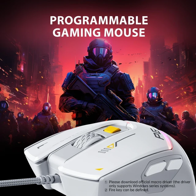 Alt view image 14 of 14 - INPHIC PG1 Wired Computer Gaming Mouse Ergonomic, 12800 DPI High-Precision, 6 Programmable Buttons, RGB Backlit for Gaming - White Gray