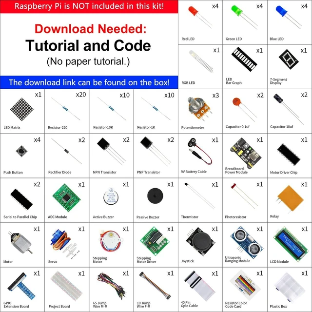 Alt view image 7 of 10 - Freenove Ultrasonic Starter Kit for Raspberry Pi 5 4 B 3 B+ 400 Zero 2 W, 820-Page Detailed Tutorial, Python C Java Scratch Processing Code, 171 Items, 108 Projects (Raspberry Pi NOT Included)