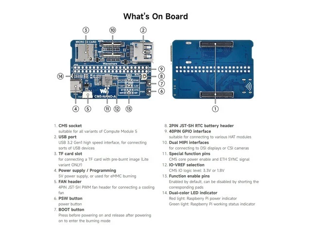 Alt view image 10 of 10 - Nano Base Board (A), Compatible with Raspberry Pi Compute Module 5, Base Board for CM5 Lite/eMMC, with Multiple Peripheral Interfaces