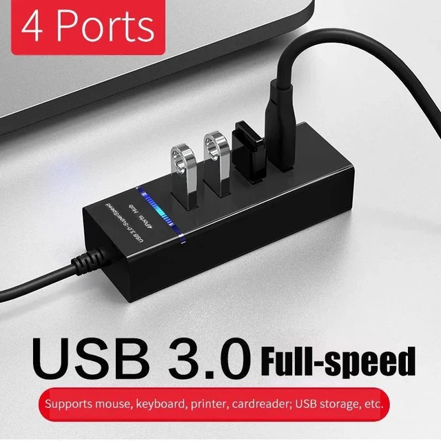 Alt view image 6 of 10 - 4-Port USB 3.0 Hub Long Cable 12/48-inch with Micro USB Charging Port Fast Transfer USB Hub Extender Extension Connector
