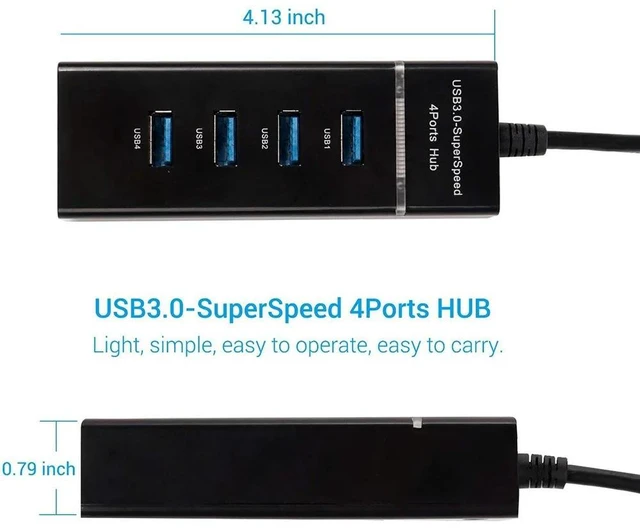 Alt view image 8 of 10 - 4-Port USB 3.0 Hub Long Cable 12/48-inch with Micro USB Charging Port Fast Transfer USB Hub Extender Extension Connector