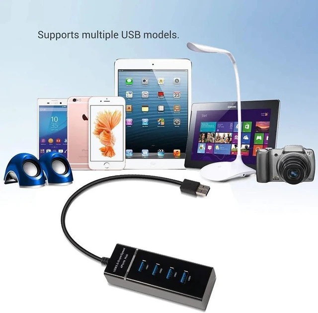 Alt view image 10 of 10 - 4-Port USB 3.0 Hub Long Cable 12/48-inch with Micro USB Charging Port Fast Transfer USB Hub Extender Extension Connector