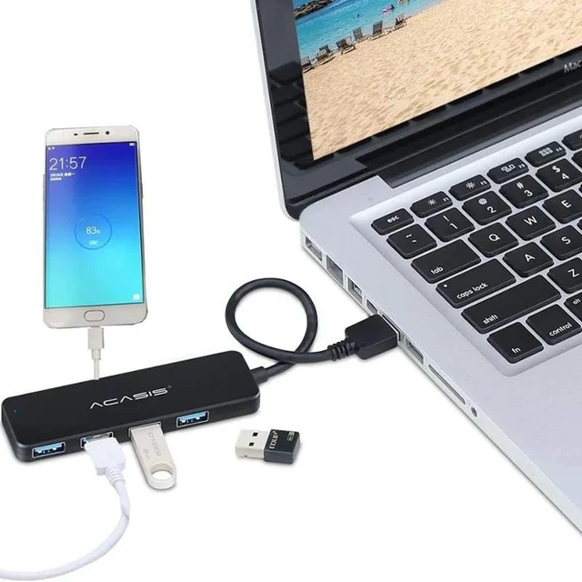 Alt view image 7 of 10 - USB 3.0 Hub 4 Port Multi USB Hub 2.0 with Power Adapter Hub USB 3,0 for PC Computer Accessories USB Splitter for Macbook