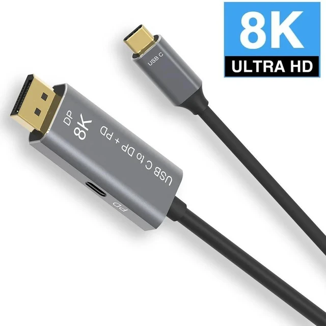 Alt view image 6 of 10 - C to DisplayPort 1.4 with 8k speed Adapter Cable Dual Mode Type C to DP 8K@60Hz 4K@144Hz with PD