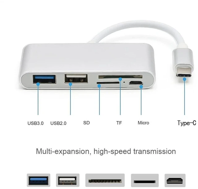 Alt view image 7 of 10 - USB 3.0 HUB Cable USB Splitter TF Card Read USB Type C Hub OTG USB-C Micro USB Power Adapter for Macbook Air Pro surface pro 6
